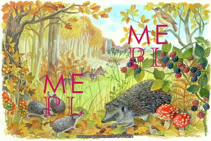 : Autumn scene with hedgehog, rabbits etc : Autumn scene with hedgehog, rabbits etc