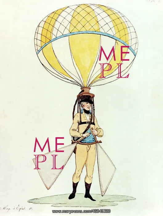 : aviation, balloon, The Flying Hiker, drawing : aviation, balloon, The Flying Hiker, drawing
