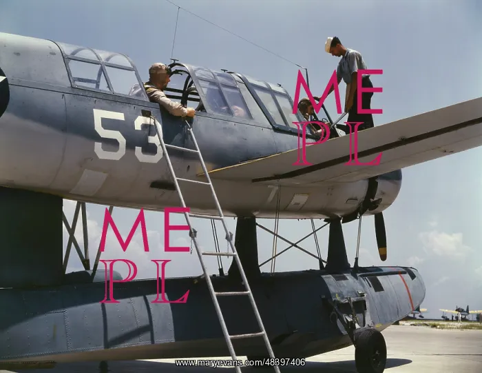 : Aviation cadets in training on a seaplane : Aviation cadets in training on a seaplane