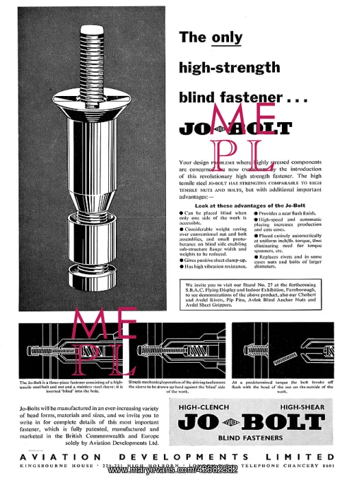 : Aviation Developments Hi Clench Hi Shear Avdel Jo Bolt : Aviation Developments Hi Clench Hi Shear Avdel Jo Bolt