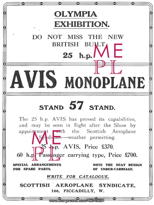 : Avis Monoplane 60 HP Passenger Carrying Type : Avis Monoplane 60 HP Passenger Carrying Type