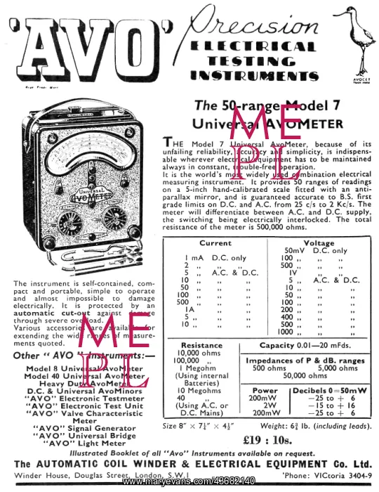 : AVO Electrical Testing Equipment 1952 - AvoMeter : AVO Electrical Testing Equipment 1952 - AvoMeter