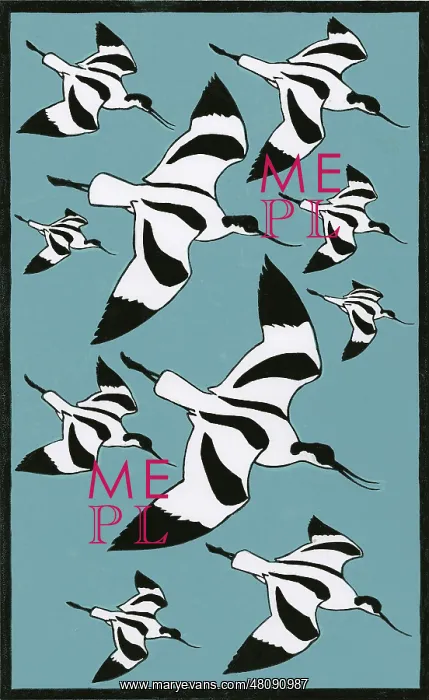 : Avocets in Flight - Design for a Tea Towel : Avocets in Flight - Design for a Tea Towel