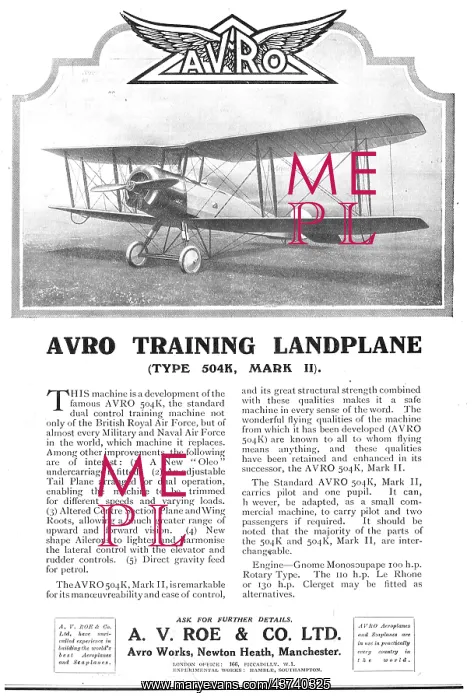 : Avro 504K Mark II Dual Control Training Aircraft : Avro 504K Mark II Dual Control Training Aircraft