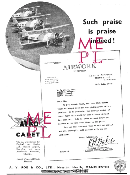  : Avro Cadet Airwork