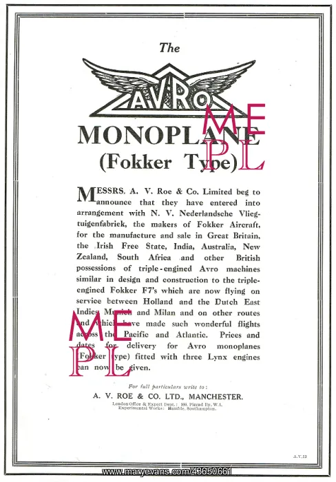 : Avro Monoplane (Fokker Type) : Avro Monoplane (Fokker Type)