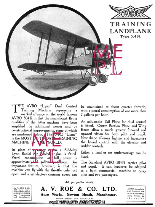 : Avro Training Landplane 504 N : Avro Training Landplane 504 N