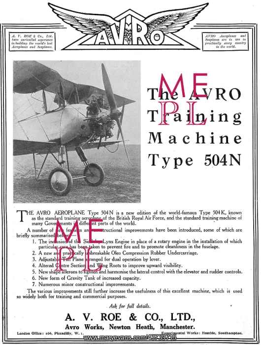 : Avro Training Landplane 504 N : Avro Training Landplane 504 N