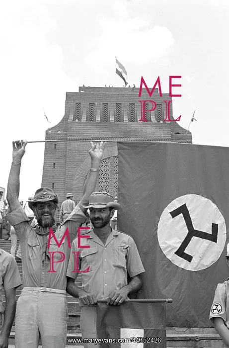 : AWB members show the flag at Voortrekker Monument at : AWB members show the flag at Voortrekker Monument at