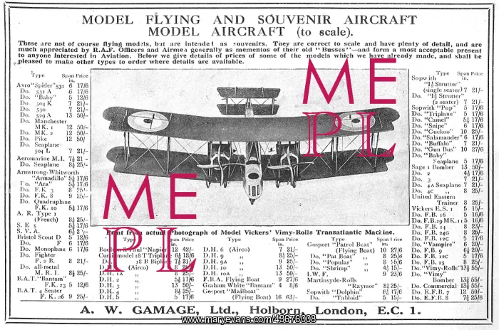 : A.W.Gamage Model Flying & Souvenir Aircraft. Listings : A.W.Gamage Model Flying & Souvenir Aircraft. Listings