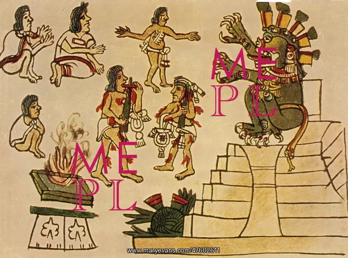 : Aztec Priests Appease Mictlantecuhtli, Aztec God of Death : Aztec Priests Appease Mictlantecuhtli, Aztec God of Death