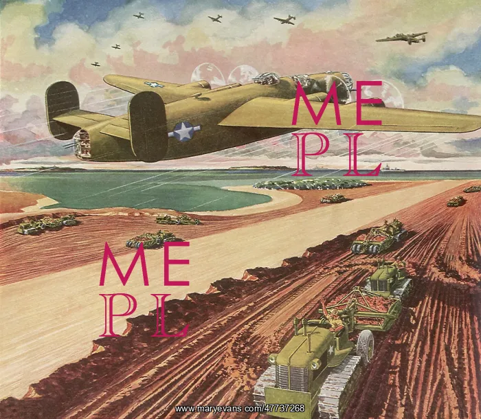 : B-24 Liberator flies over Runway Construction Site : B-24 Liberator flies over Runway Construction Site