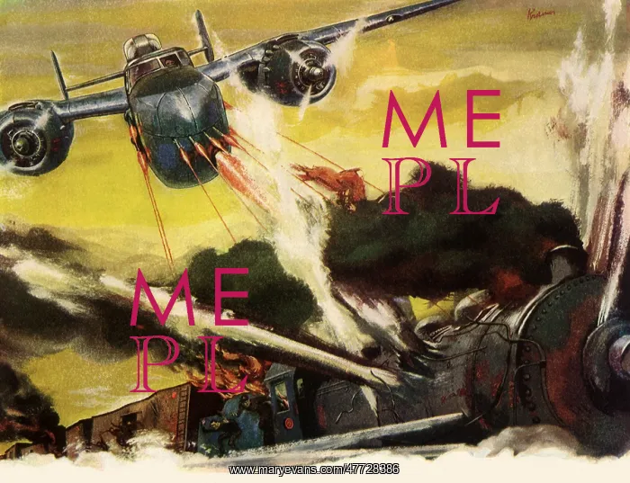 : B-25 Mitchell attacking Japanese Train : B-25 Mitchell attacking Japanese Train