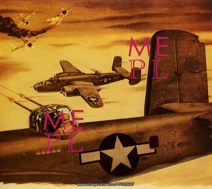 : B-25 Mitchell Bomber Attacking Zeros : B-25 Mitchell Bomber Attacking Zeros