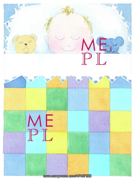 : Baby asleep in bed under patchwork cover : Baby asleep in bed under patchwork cover