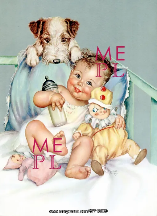 : Baby with Bottle, Doll and Dog : Baby with Bottle, Doll and Dog