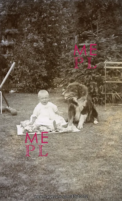  : Baby and dog in a garden