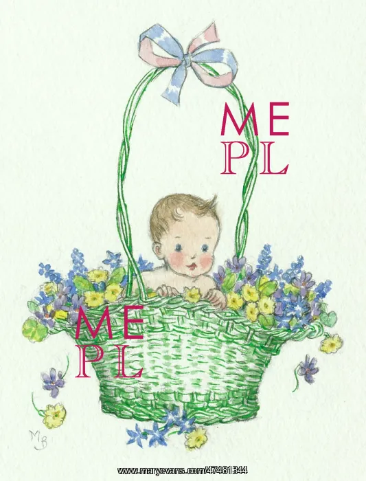 : Baby in a green basket of flowers : Baby in a green basket of flowers