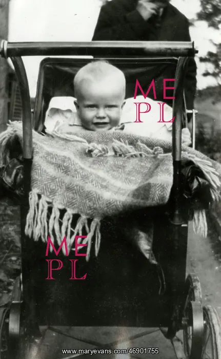 : A Baby smiling out from a large Perambulator : A Baby smiling out from a large Perambulator