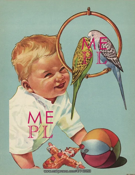  : Baby with toys with Two Parakeets