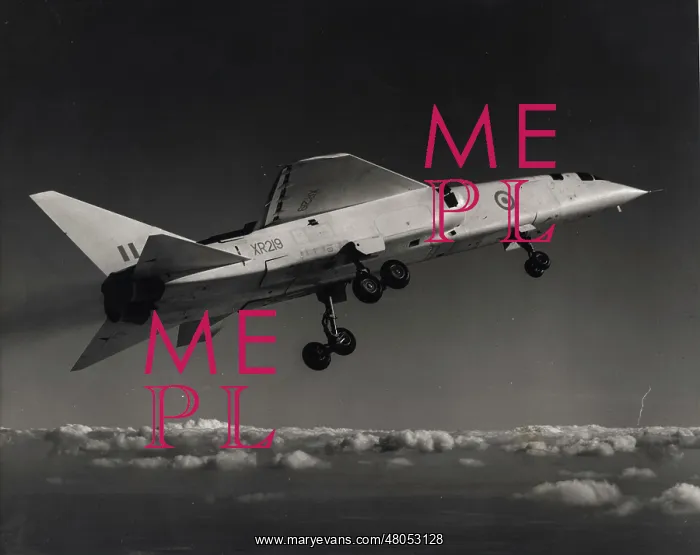 : BAC TSR-2 XR219 in flight with undercarriage down : BAC TSR-2 XR219 in flight with undercarriage down