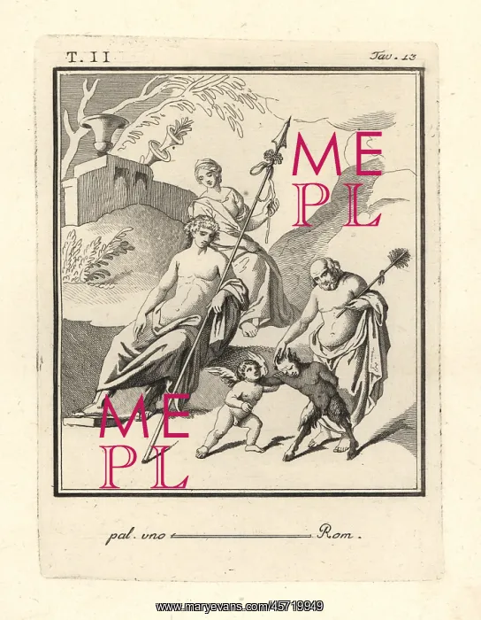 : Bacchus watching a fight between Cupid and a satyr : Bacchus watching a fight between Cupid and a satyr