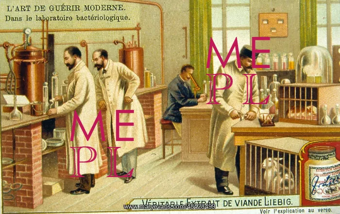  : Bacteriological laboratory, France, 1890s. Chromolithograph