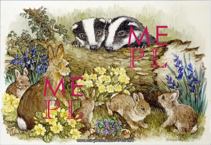 : Badgers and Rabbits with Spring Flowers : Badgers and Rabbits with Spring Flowers