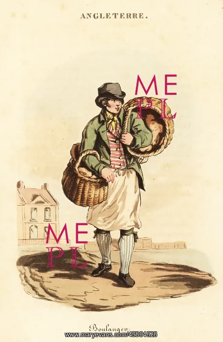 : Baker delivering bread in London, 1800s : Baker delivering bread in London, 1800s