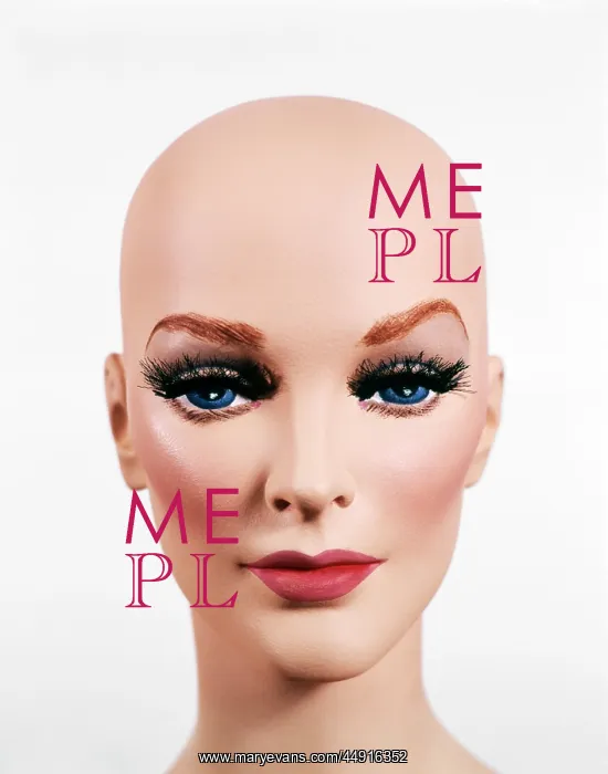  : Bald Head of Female Mannequin Dummy looking at Camera