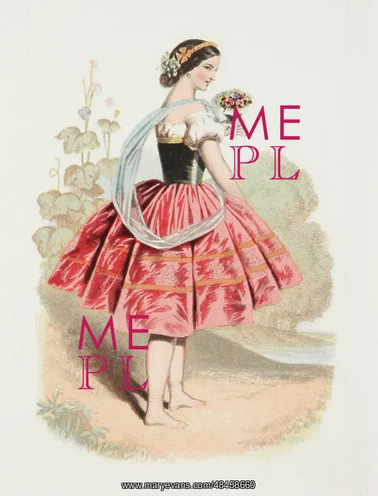  : Ballerina. A ballerina poses wearing a folk costume and carrying a small posy of flowers