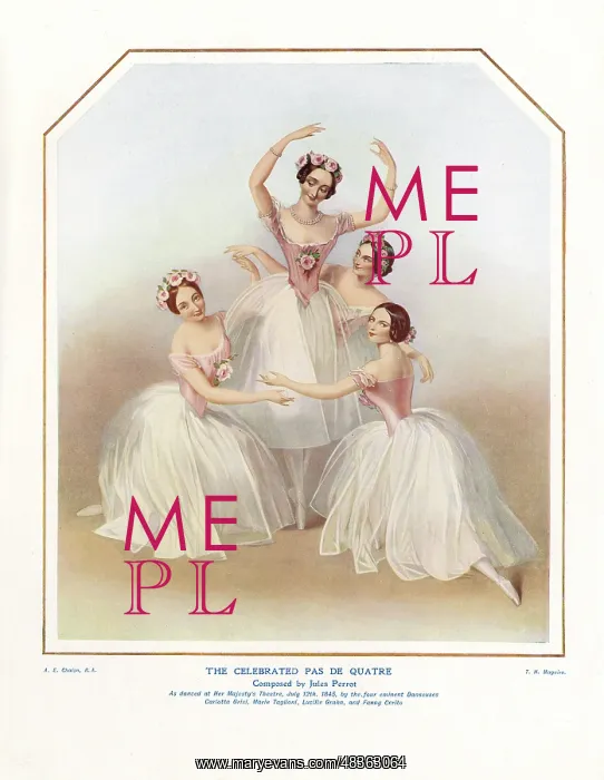 : Four ballerinas on a music sheet : Four ballerinas on a music sheet