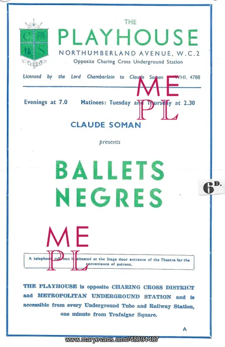 : Ballets Negres (programme for The Playhouse theatre) : Ballets Negres (programme for The Playhouse theatre)