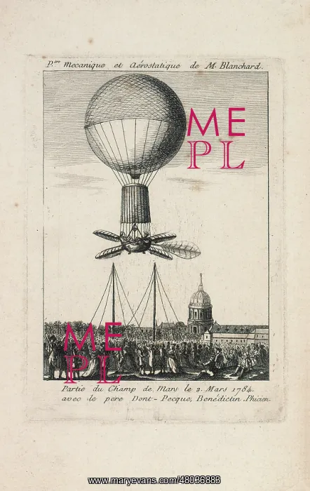 : Balloon ascent by Blanchard, Champ de Mars, Paris : Balloon ascent by Blanchard, Champ de Mars, Paris