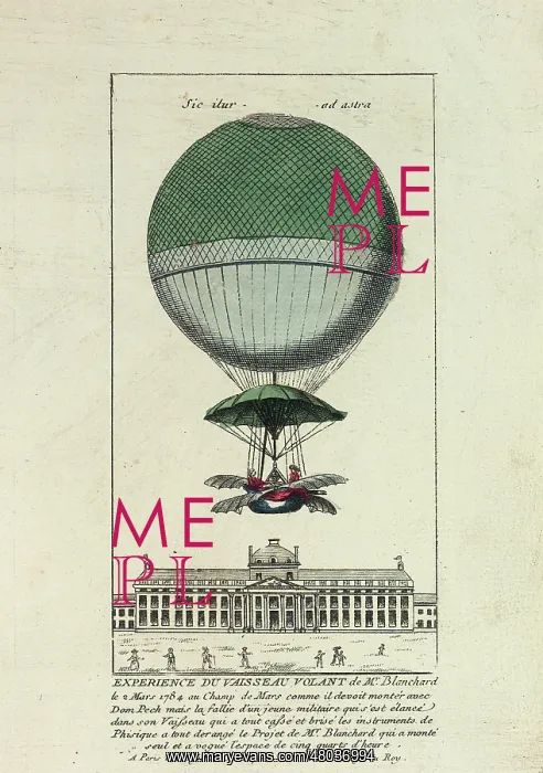 : Balloon ascent by Blanchard, Champ de Mars, Paris : Balloon ascent by Blanchard, Champ de Mars, Paris
