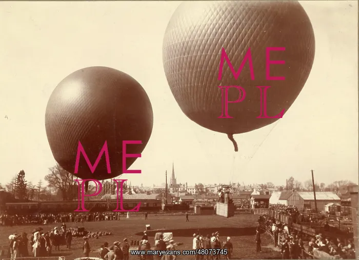 : Two balloons alongside a railway station in Monmouth : Two balloons alongside a railway station in Monmouth