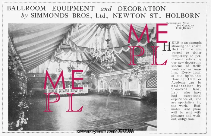 : Ballroom Equipment and Decoration for Simmonds Bros, London : Ballroom Equipment and Decoration for Simmonds Bros, London