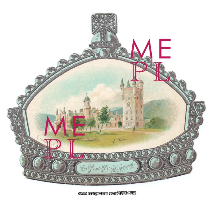  : Balmoral Castle on a crown-shaped Christmas card