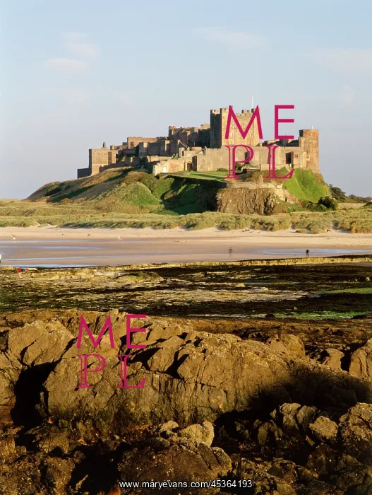 : Bambur. BAMBURGH CASTLE, Northumberland. General view of the castle and beach