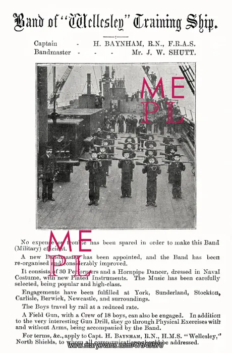 : Band Advertisement, Training Ship Wellesley, North Shields : Band Advertisement, Training Ship Wellesley, North Shields