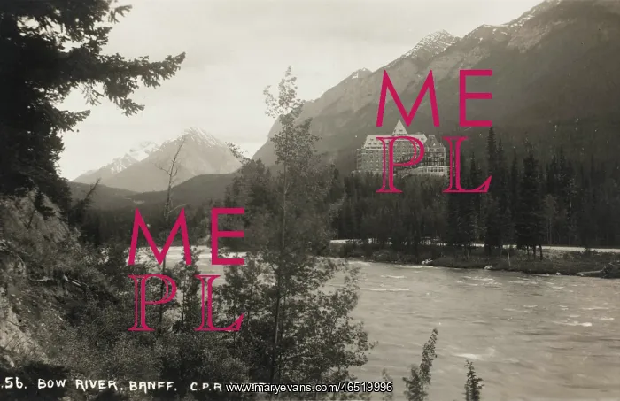 : Banff Hotel - from Bow River, Alberta, Canada : Banff Hotel - from Bow River, Alberta, Canada