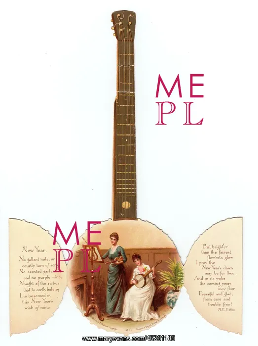 : Banjo on a Victorian New Year scrap : Banjo on a Victorian New Year scrap