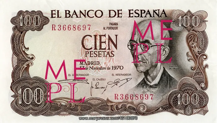 : Banknote about 100 peseta, 1970 : Banknote about 100 peseta, 1970