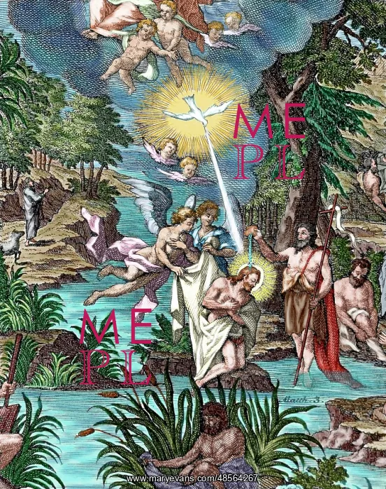  : Baptism of Jesus. Colored engraving