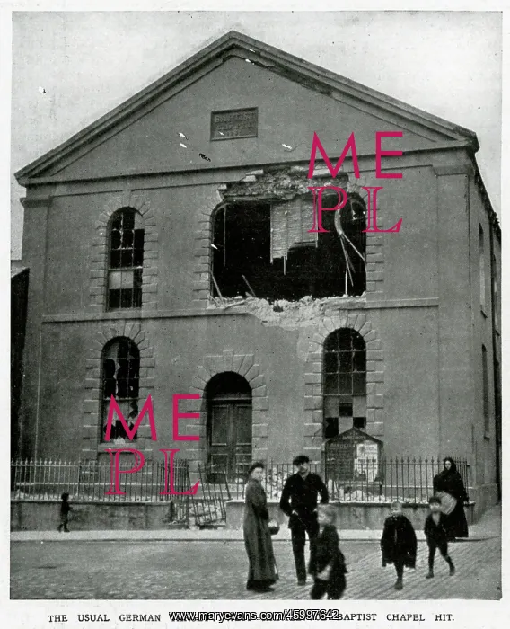 : Baptist Chapel, Hartlepool - damage from German coastal raid : Baptist Chapel, Hartlepool - damage from German coastal raid