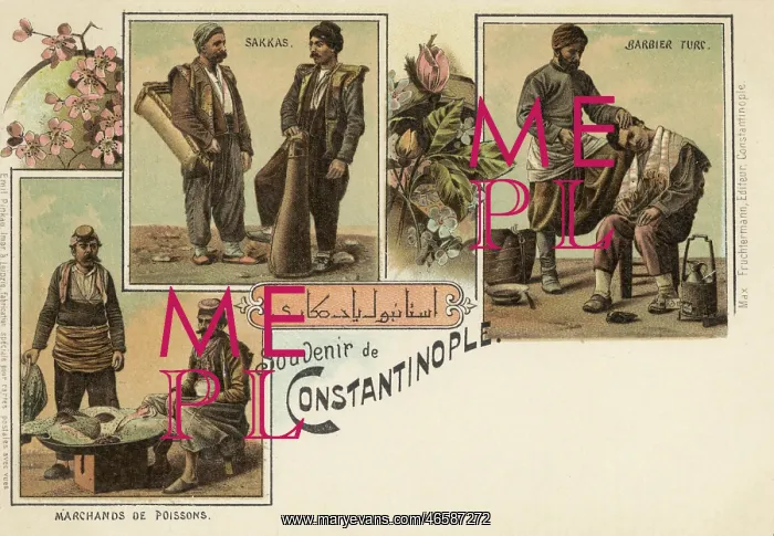 : Barber, Water Carriers, Fishmonger, Istanbul, Turkey : Barber, Water Carriers, Fishmonger, Istanbul, Turkey