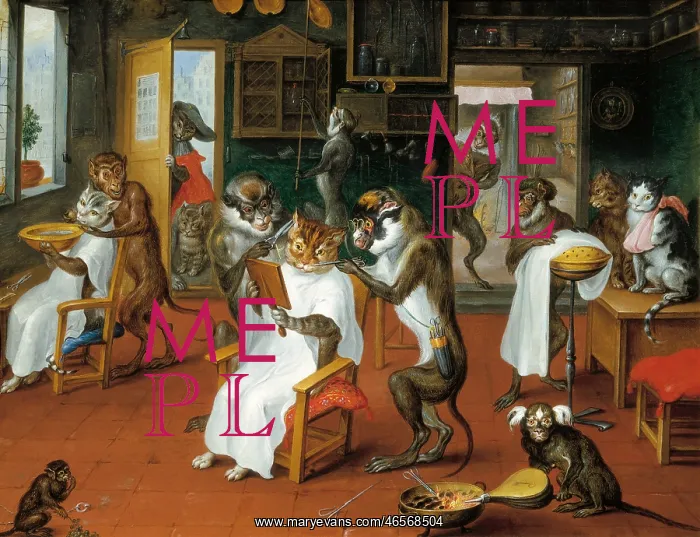 : Barber's shop with Monkeys and Cats : Barber's shop with Monkeys and Cats