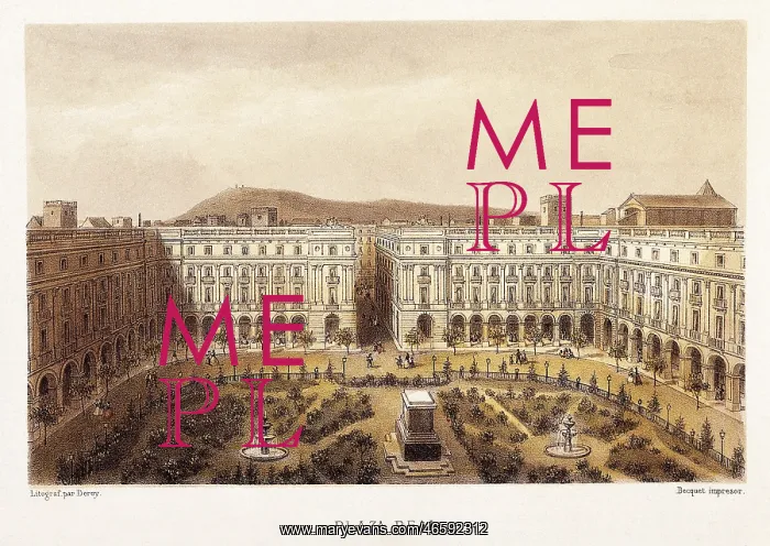 : Barcelona (19th c.). Royal Square. Litography : Barcelona (19th c.). Royal Square. Litography
