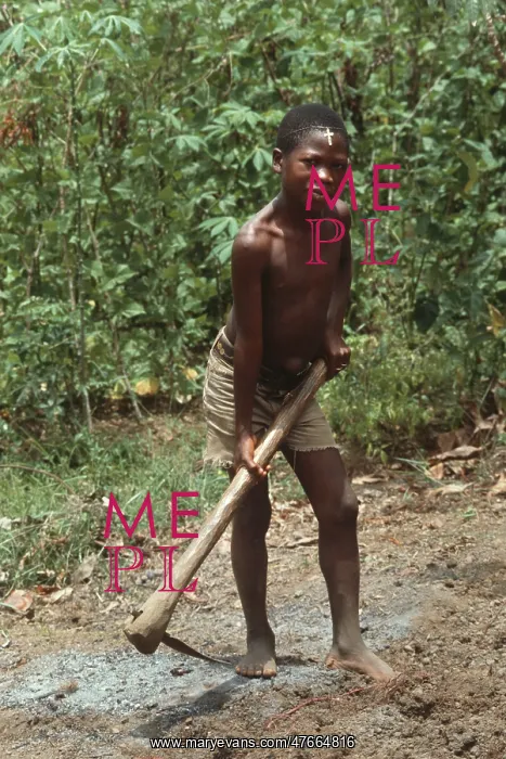: Barefoot boy with mattock, Sierra Leone : Barefoot boy with mattock, Sierra Leone