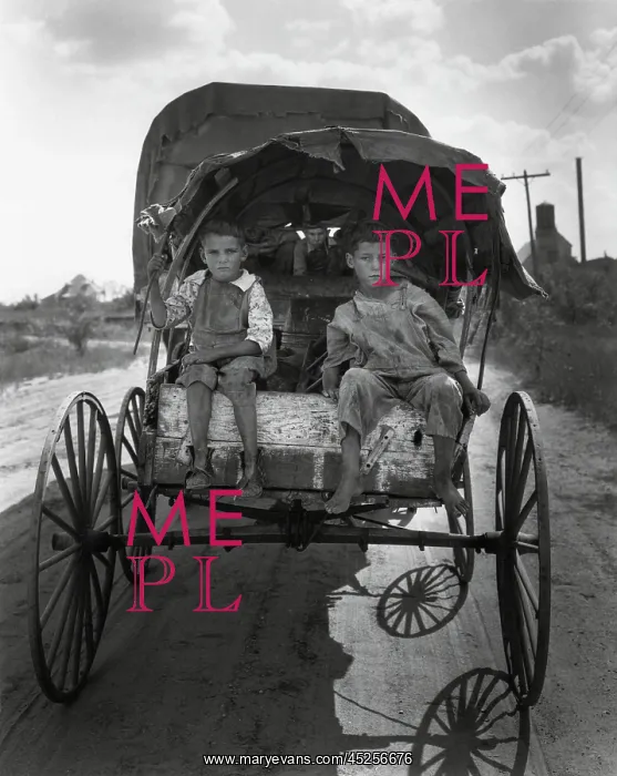 : Barefoot children of migrant cotton pickers looking : Barefoot children of migrant cotton pickers looking